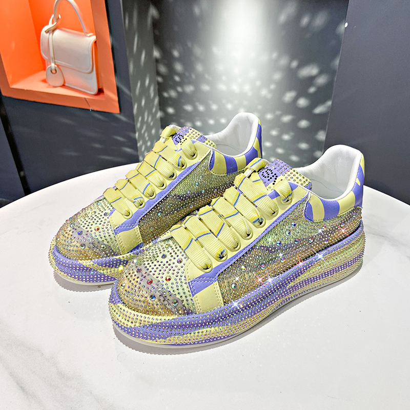 Luxury Leather Shoes Fashion Platform Shoes Platforms Designer Sneakers Tide Shine Bling Rhinestone Shoes Casual Shoes Lace Up Flat Sneakers Zapatos D