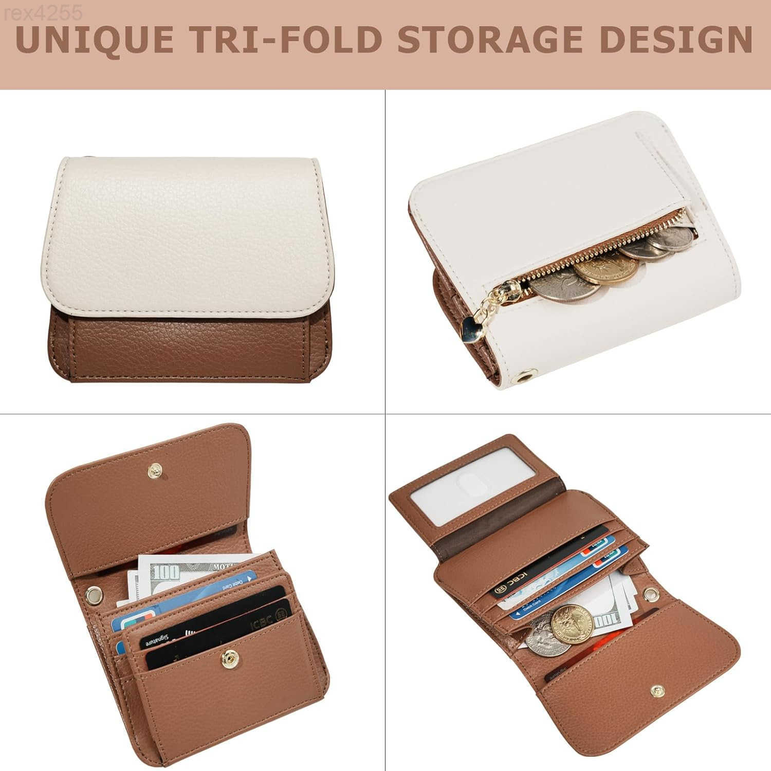 Small RFID Wallet for WomenSlim Wallet with Keychain TriFold Credit Card Holder Wallet with Zipper Coin Pocket and ID Window Mini Wallet for Travel or