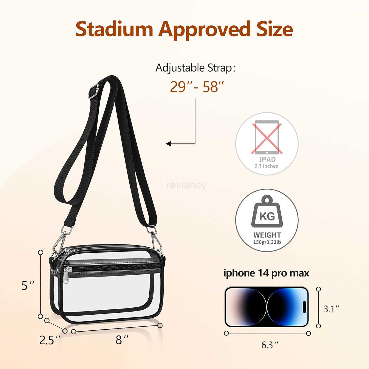 Clear Bag for Stadium Events Clear Purse with Removable Strap Transparent Bag for Concert and Sport EventsW250911
