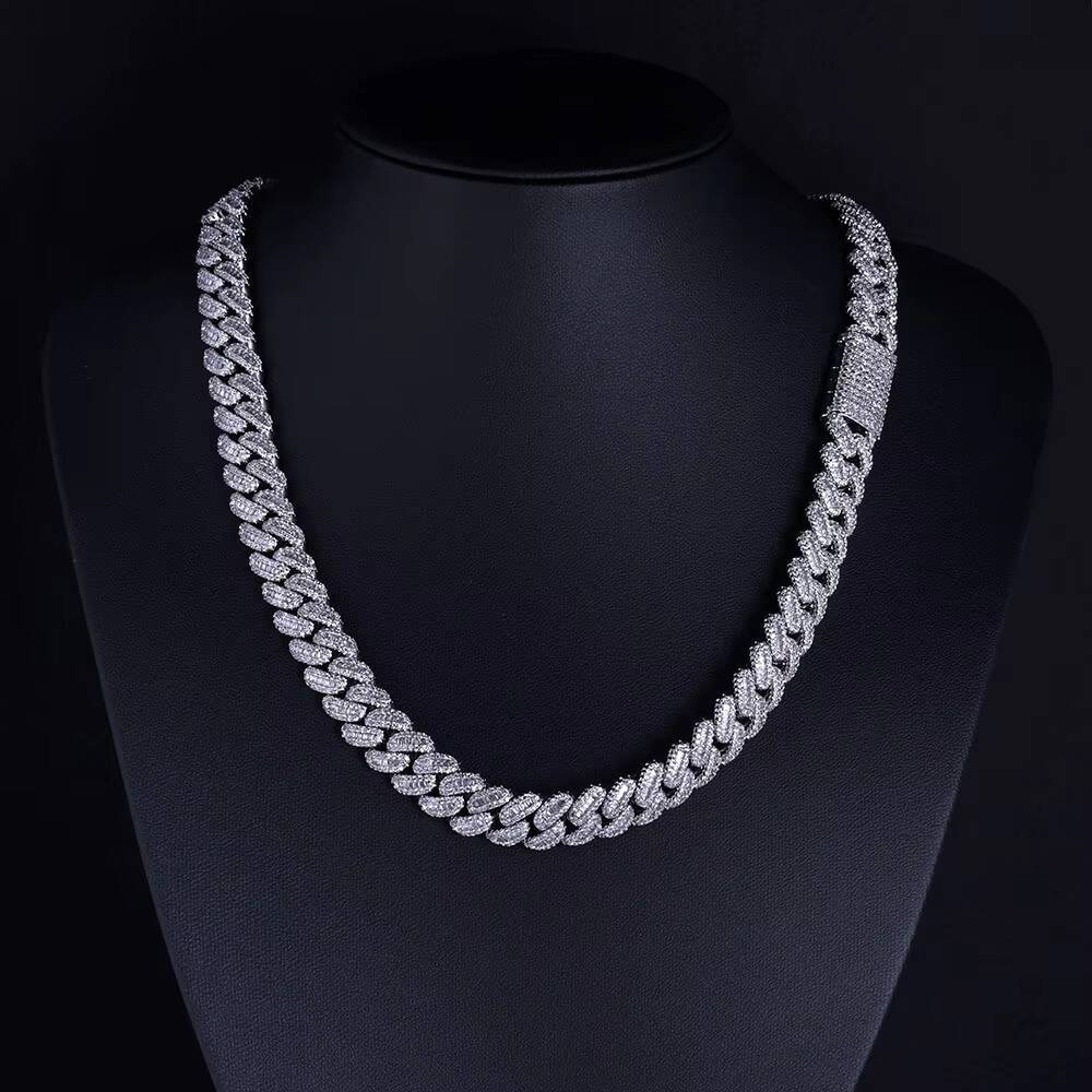 NUOYA Hip Hop 12mm T Square Zircon Cuban Link Chain White Gold Iced Out Full Diamond Miami Cuban Chain Fine Jewelry for Women