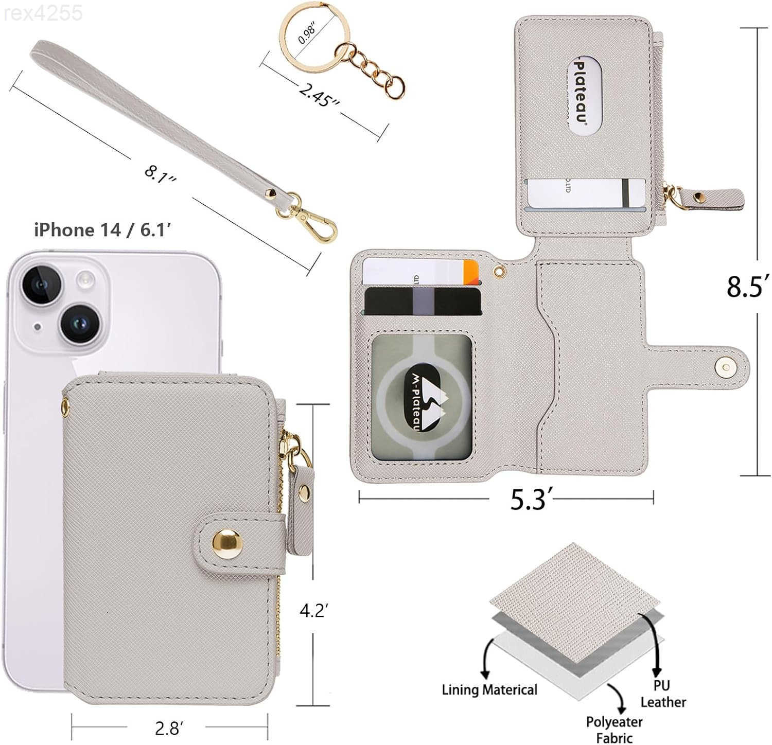 Wristlet Keychain Wallet Key ring Bracelet with Wrist Wallet for Women with Key Holder Gift BoxBeigeW250910