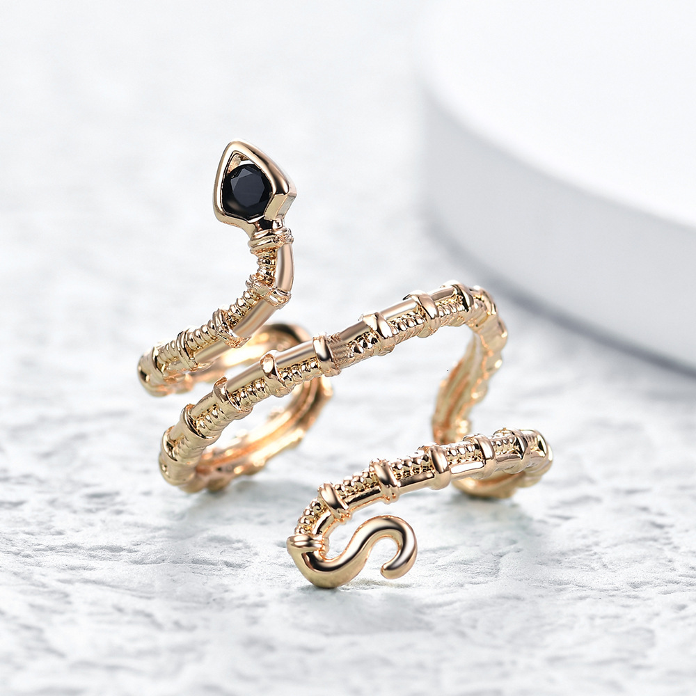 Luxury Brand Designer Jewelry Snake-Shaped Ring European And American Foreign Trade Trendy Copper Inlaid Zircon Vintage Animal Niche Design Elegant Op