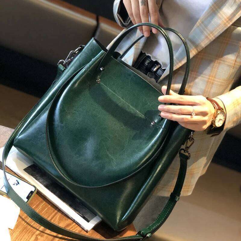 Cowhide Tote Bag Designer Vintage Women's Shoulder Bags Large Capacity High Quality Genuine Leather Female Handbag