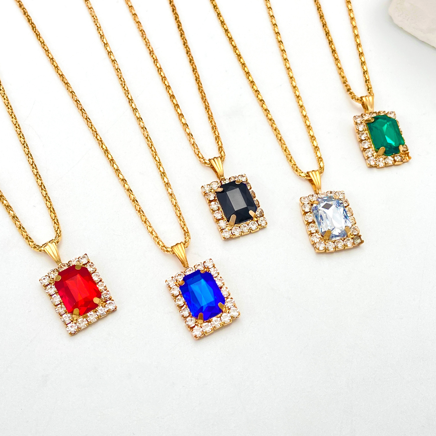 New -Encrusted Square Jewelry Ins Palace Style Bridal Necklace Earrings Ring Set