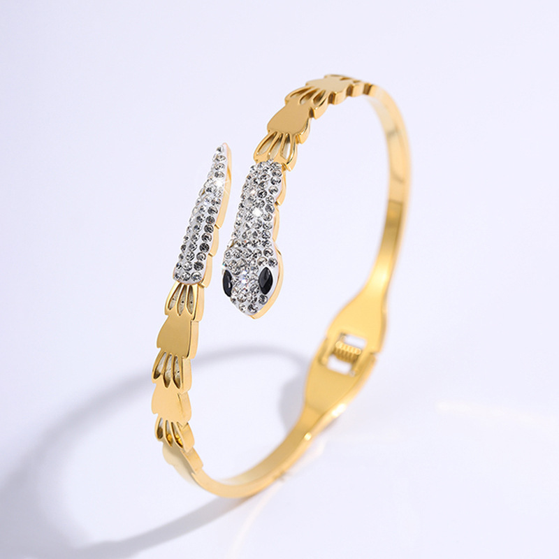Fashionable No-Fade Gold Plated Serpent Accented Jewelry Accessory Stylish Womens Wrist Ornament Women's Designer Snake Ring Bangle Christmas Gif