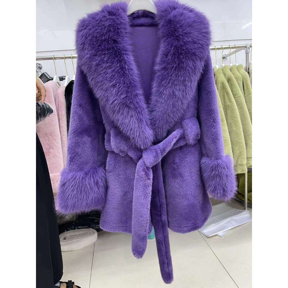 Women's Clothing Fur Collar Long Slim Environmentally Friendly Plush Coat High End Fashion Version