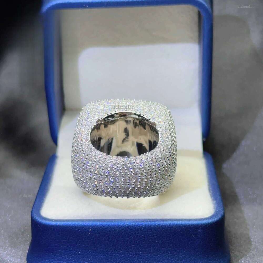 Hiphop Mens Pave Hip Hop Iced Out Cuban Ring Sier Rings Vvs Moissanite Dia Rapper Jewelry