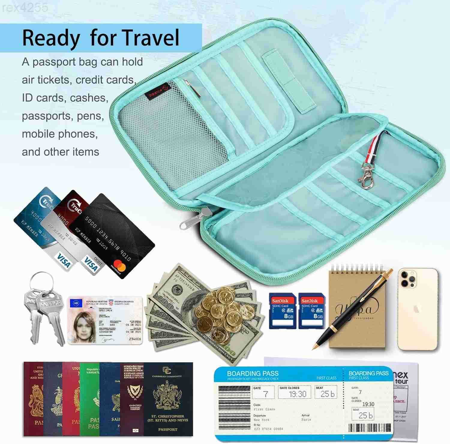 Family Passport Holder for Travel 6 People Big Capacity RFID Blocking Travel Document Organizer Clutch Bag with Pen Holder Keychain Credit Cards Case 