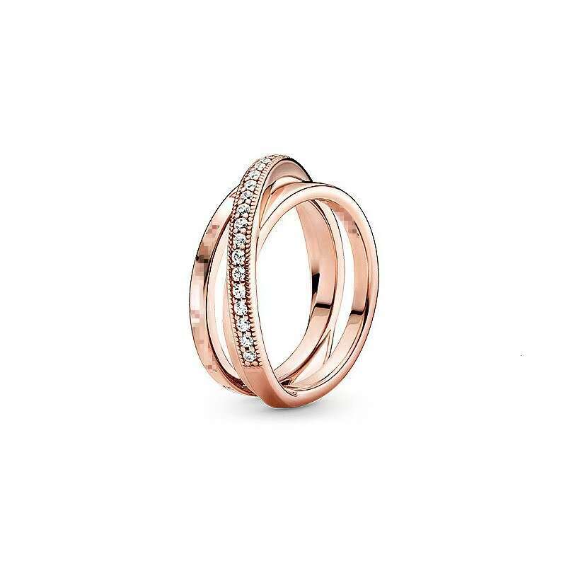 Panjia No White Copper Electroplated Silver Inlaid Interlocking Three DIY Couple Matching Rings