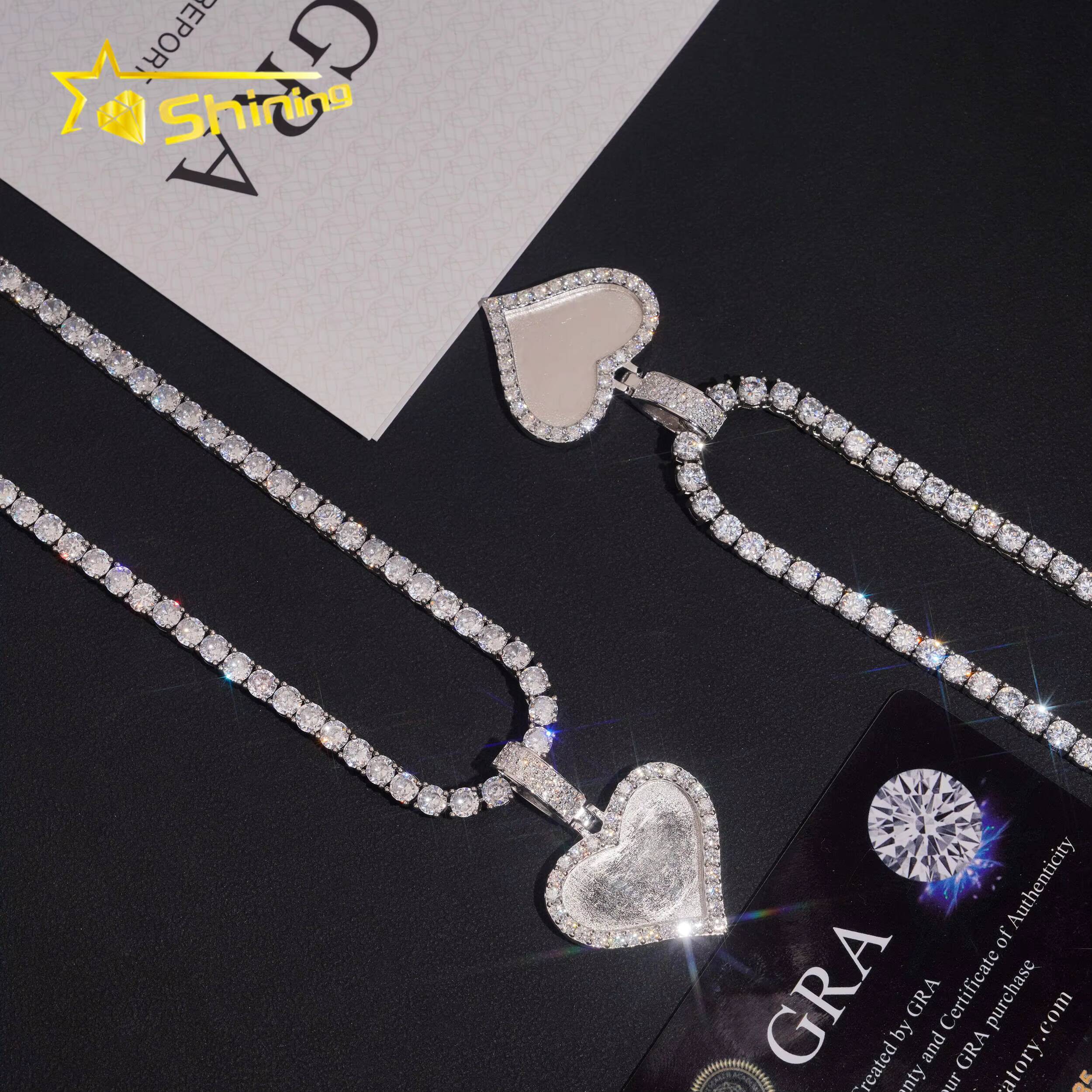 Ready to Ship Heart Shape Memory Pendant Waterproof 18K Gold Plated 925 Silver Moissanite PiMoissaniteure Pendant