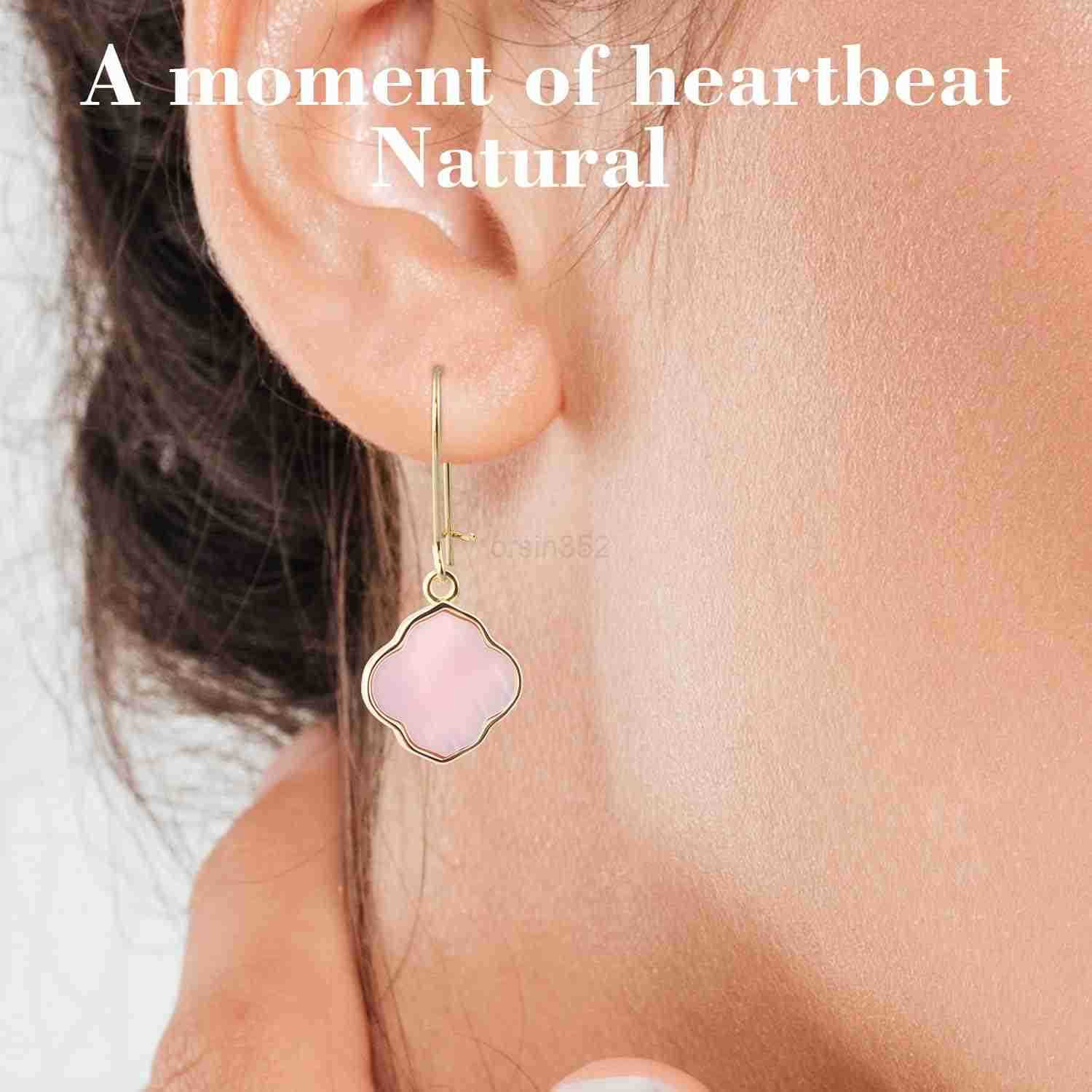 Earrings for Women14K Gold Drops Dangle Pendant Natural Stone Natural shell of Pearl Earrings Handmade Premium Quality Jewelry are the Gift for MomWif