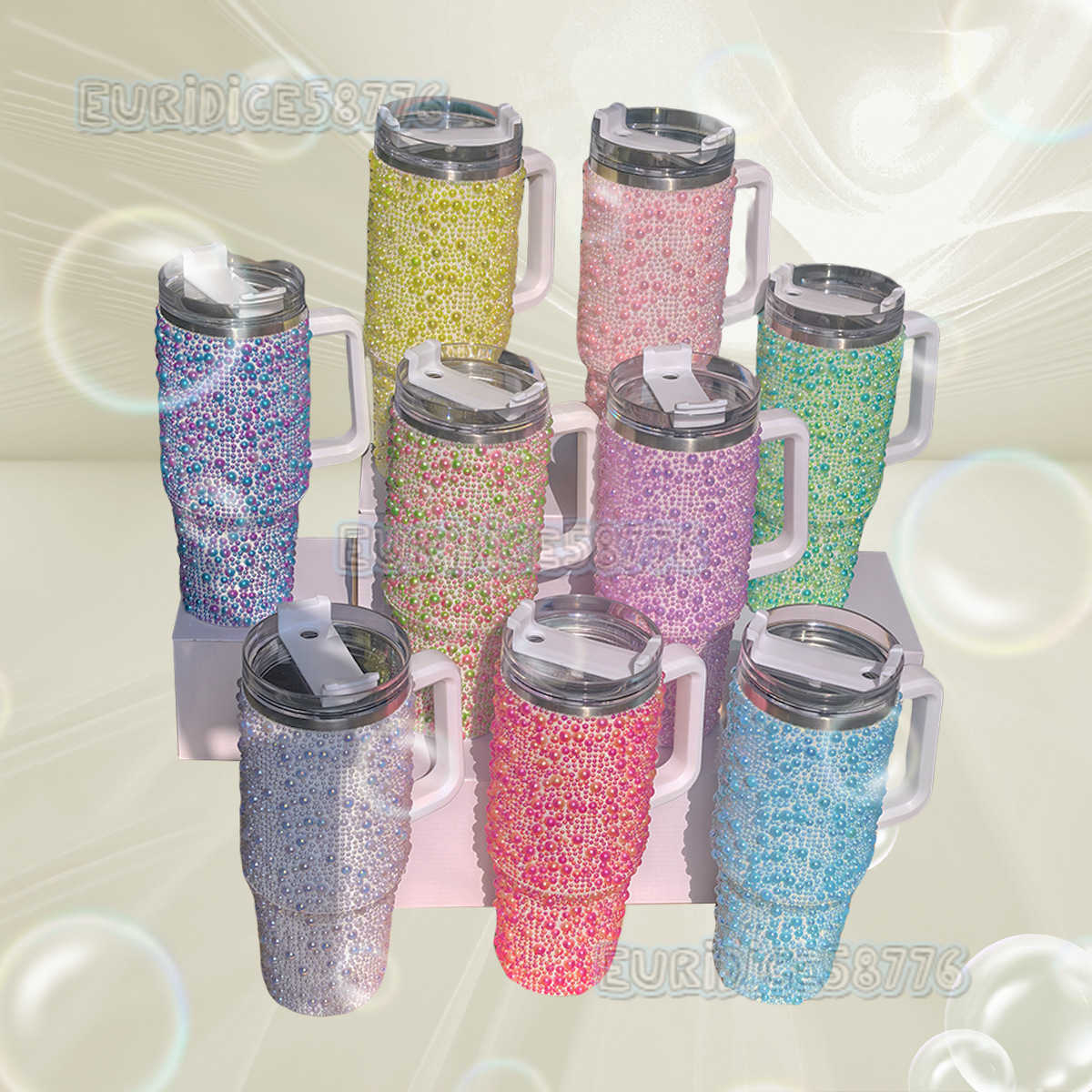 Pearl Diamond Insulated Cup Exquisite 40oz with Handle Portable Car Cup Stainless Steel Water Cup Portable Car Cup H250911