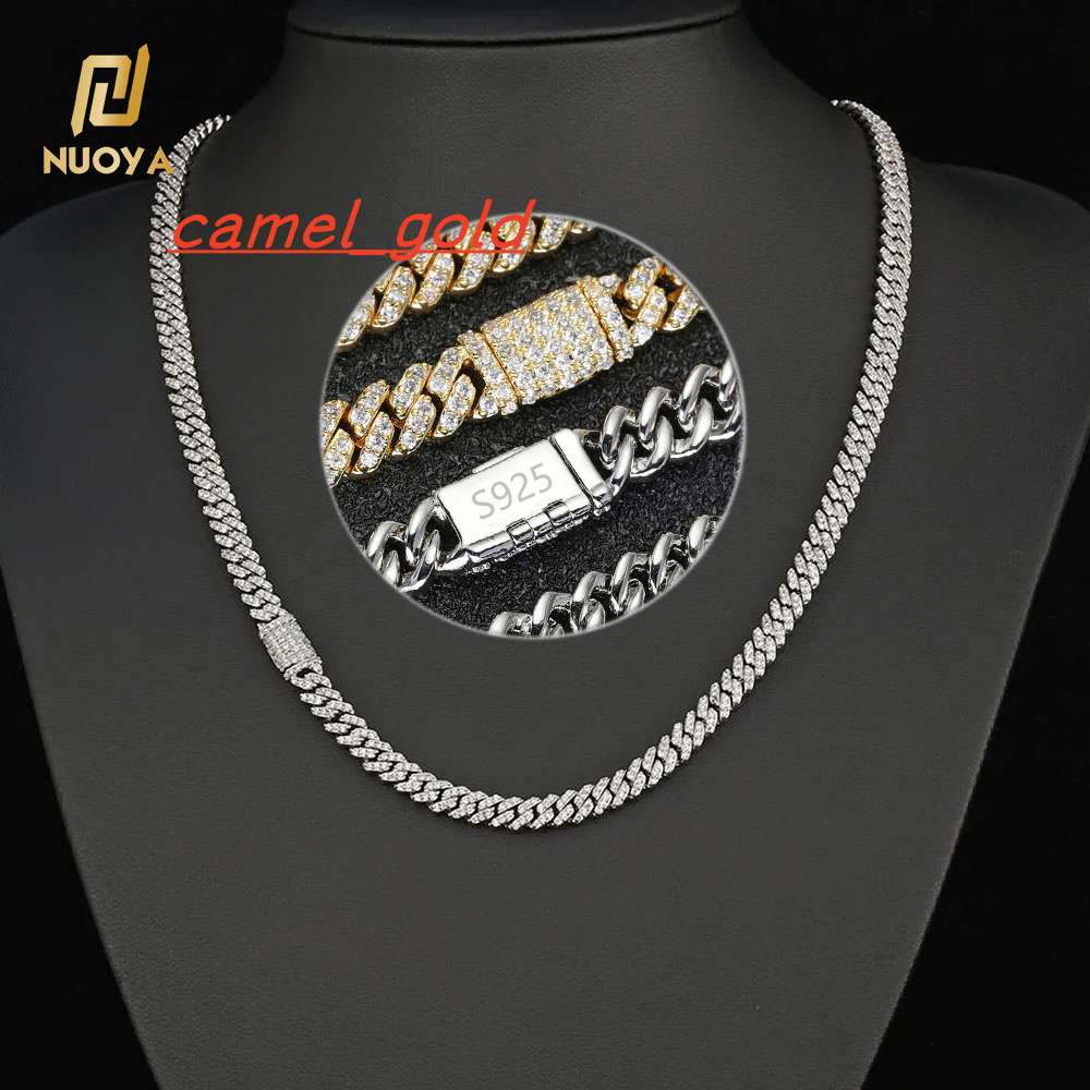 NUOYA Hip Hop Fine Jewelry 6mm 925 Silver Cuban Link Chain Micro Pave Shiny Zircon Iced Out Cuban Chain Necklace for Women