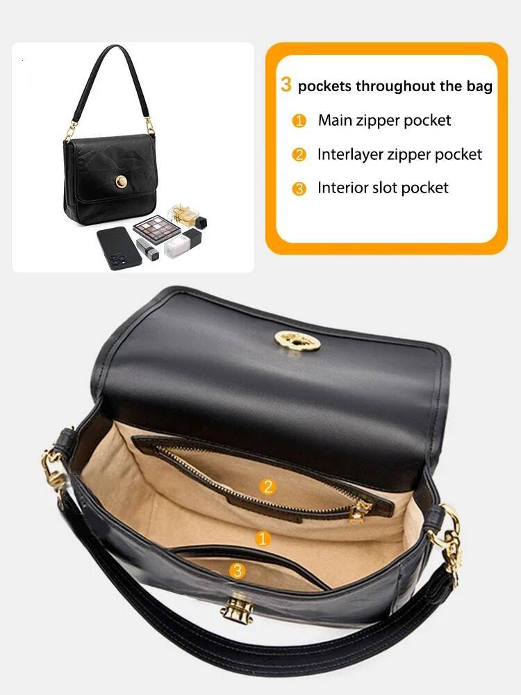 Zency Designer Underarm For Women's Advanced Pleated Black Beige Vintage Tote Crossbody Shoulder Bag Flap Gold Buckle