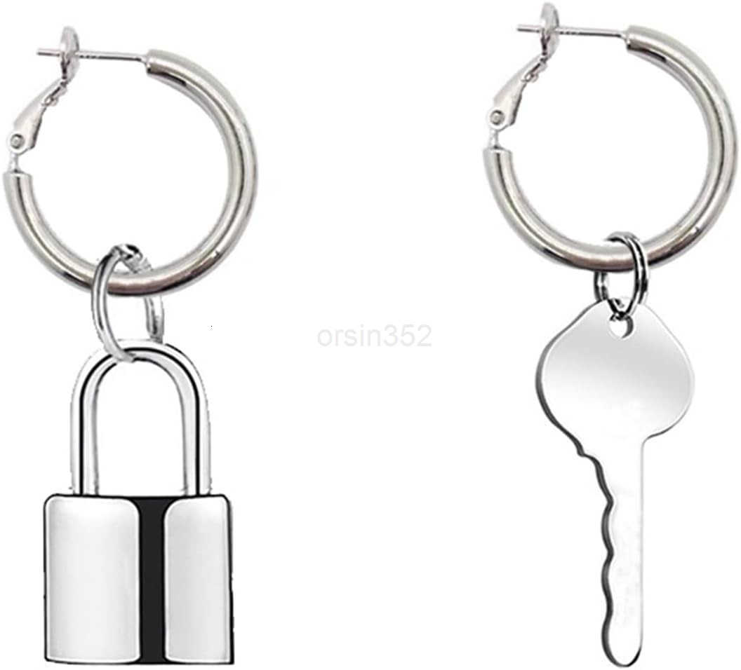 Lock Key Earrings for Women Elegent Asymmetric Punk Handmade Lightweight Statement Sterling Silver Hoop Earrings Wedding Birthday Jewelry GiftsW250911