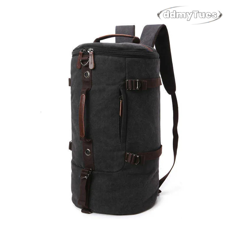 canvas cylinder large capacity double single shoulder portable messenger three-purpose bag men's Travel Backpack 240915 TUES