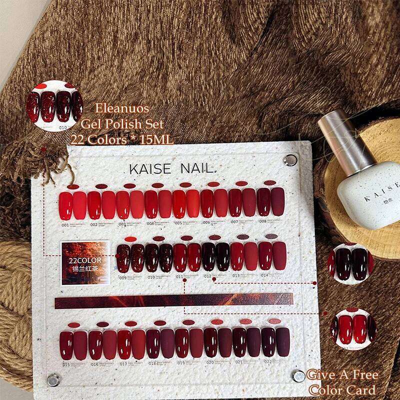 Eleanuos Chipped Dia Cherry Wine Gel Polishing 22Pcs Varnish Red Semi Permanent Art UV Nail Enhancement Kit 15Ml