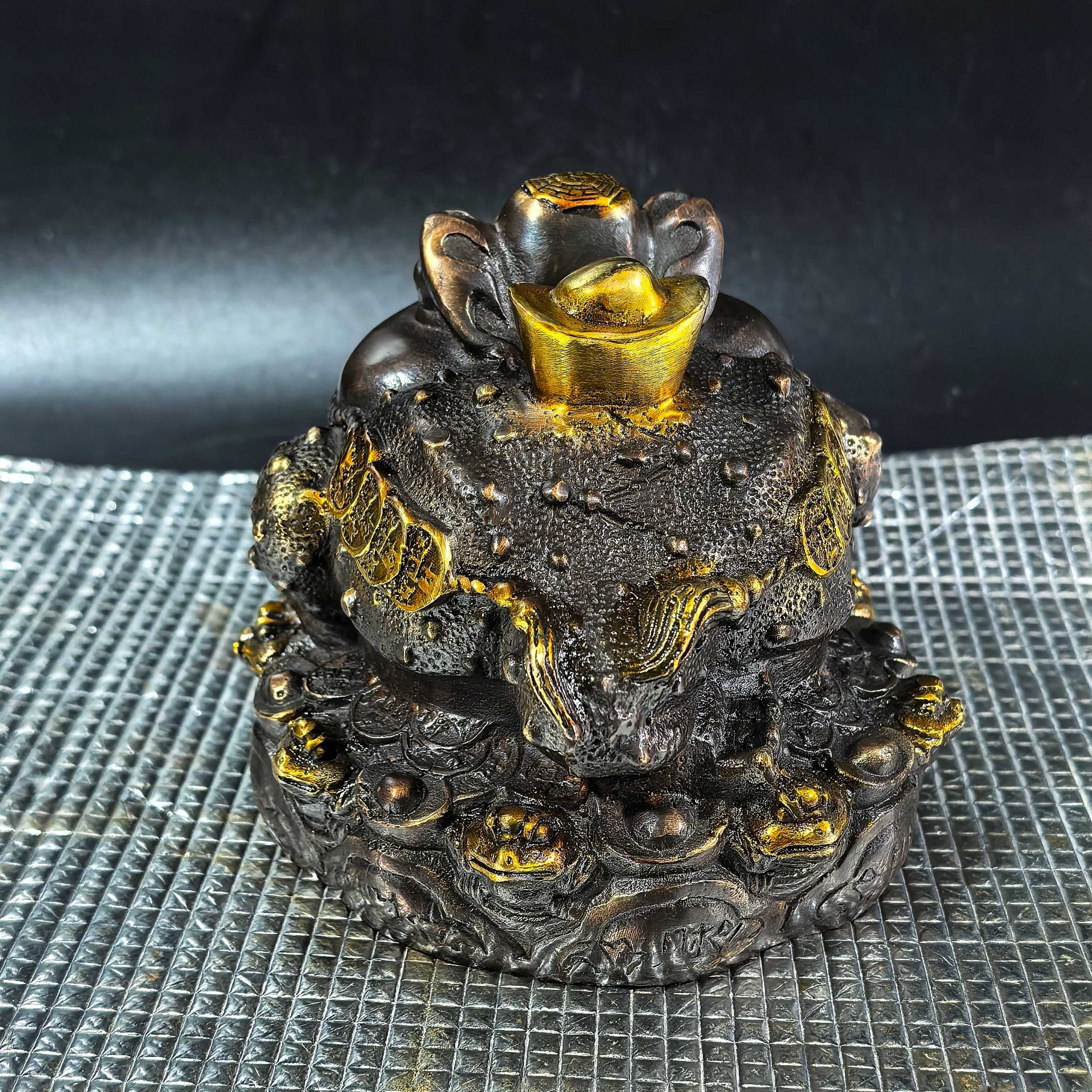 Antique Lucky Bronze Collection Ingot Ornaments Golden Toad Gift Cashier Shop Opening Living Room Three-legged Toad