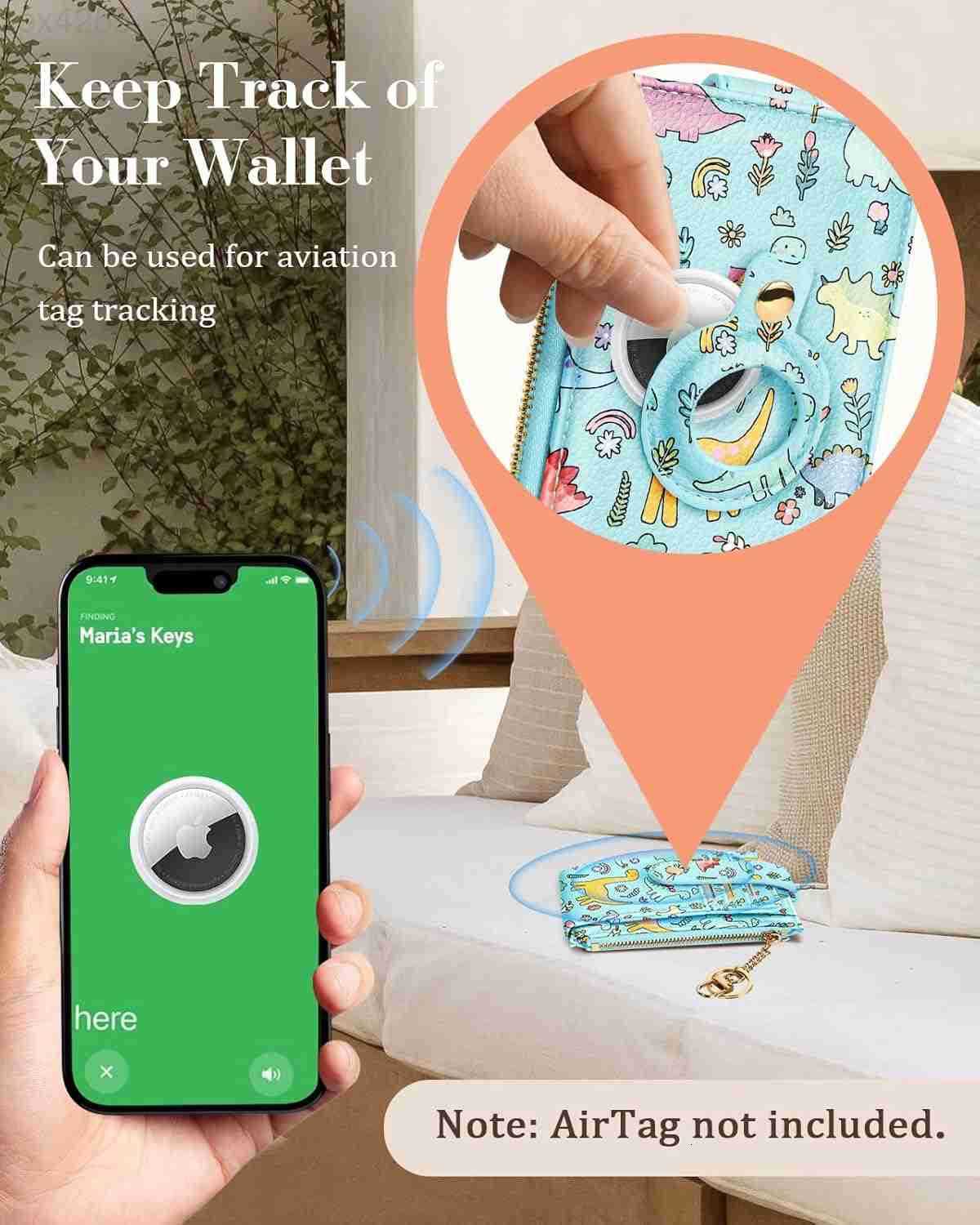Cute Card Wallet Women with AirTag Holder Daisy Flower Genuine Leather Small Wallets with Keychain RFID Credit Cardholder Air Tag Aesthetic Coin Purse