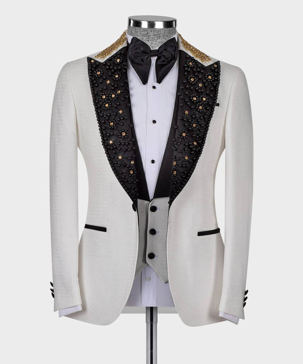 Luxury Beadeds 3 Pieces Men's Suit For Wedding Sequins Jacket Peaked Lapel Single Breasted Prom Male Party Wear Customized