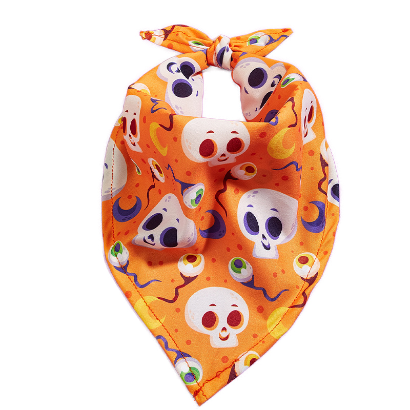 Halloween themed pet bib featuring an orange skull design