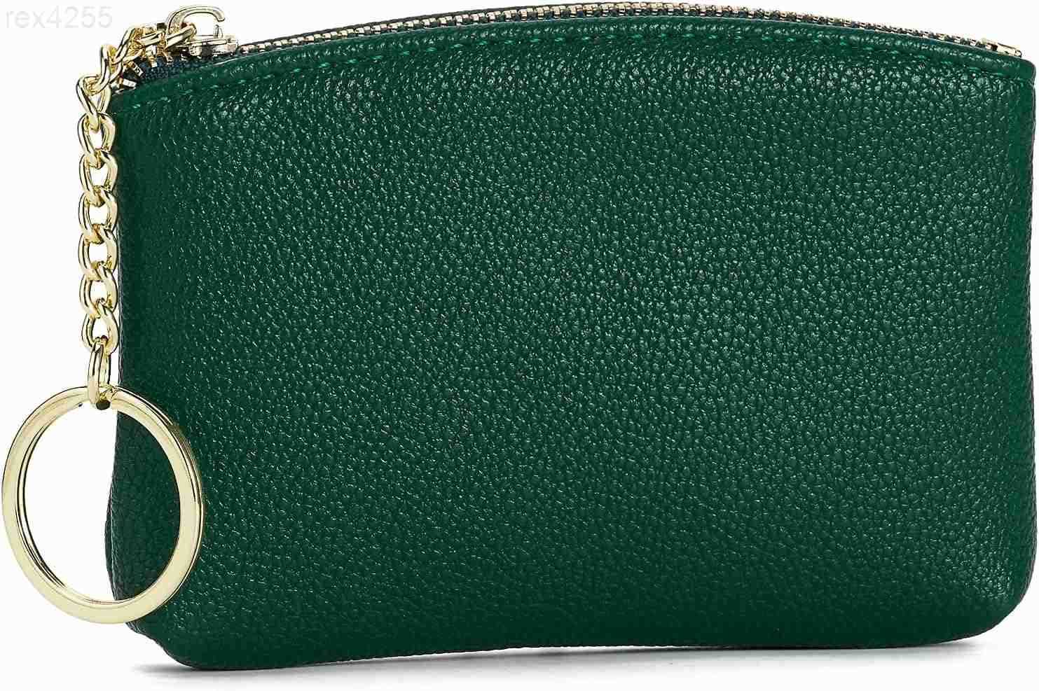 Artificial Leather Coin Purse Change Purse With Key Chain Ring Zipper For Men Women A GreenW250911