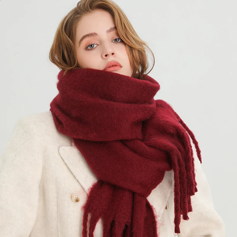 Winter Scarf for Women Cashmere Warm Solid Pashmina Blanket Wraps Female Thick Soft Bufanda Big Tassel Shawl Long Poncho Echarpe 250909