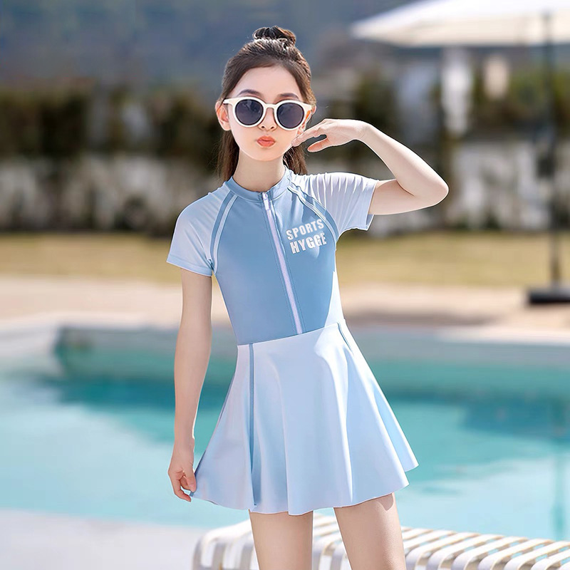 Children's Summer One-Piece Skirt Style Swimwear 2023 New Quick-Dry Sun-Proof Girls' Swimsuit