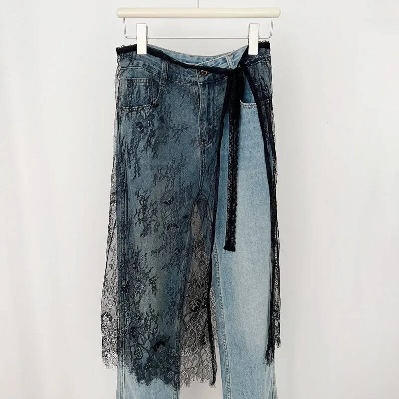 Midi Skirts Women Lace Drawstring Design Elegant Korean Style Spring Summer A-line High Waist Irregular Side Slit Fashion Street dongdumaoyi