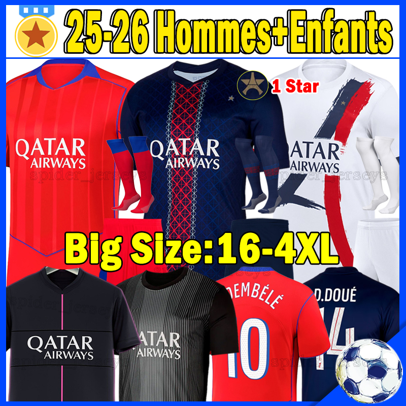 XXXL 4XL 25 26 O.DEMBELE PSGES soccer jerseys Cup D.DOUE JOAO NEVES BARCOLA KVARATSKHELIA 2025 2026 goalkeeper CHEVALIER football shirts Player version kids kits sets