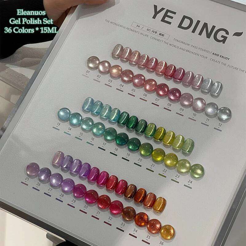 Eleanuos Rainbow Polishing 36Pcs Mixed Varnish Gel Semi Permanent Glass Cat's Eye Star Ultraviolet LED Nail Salon