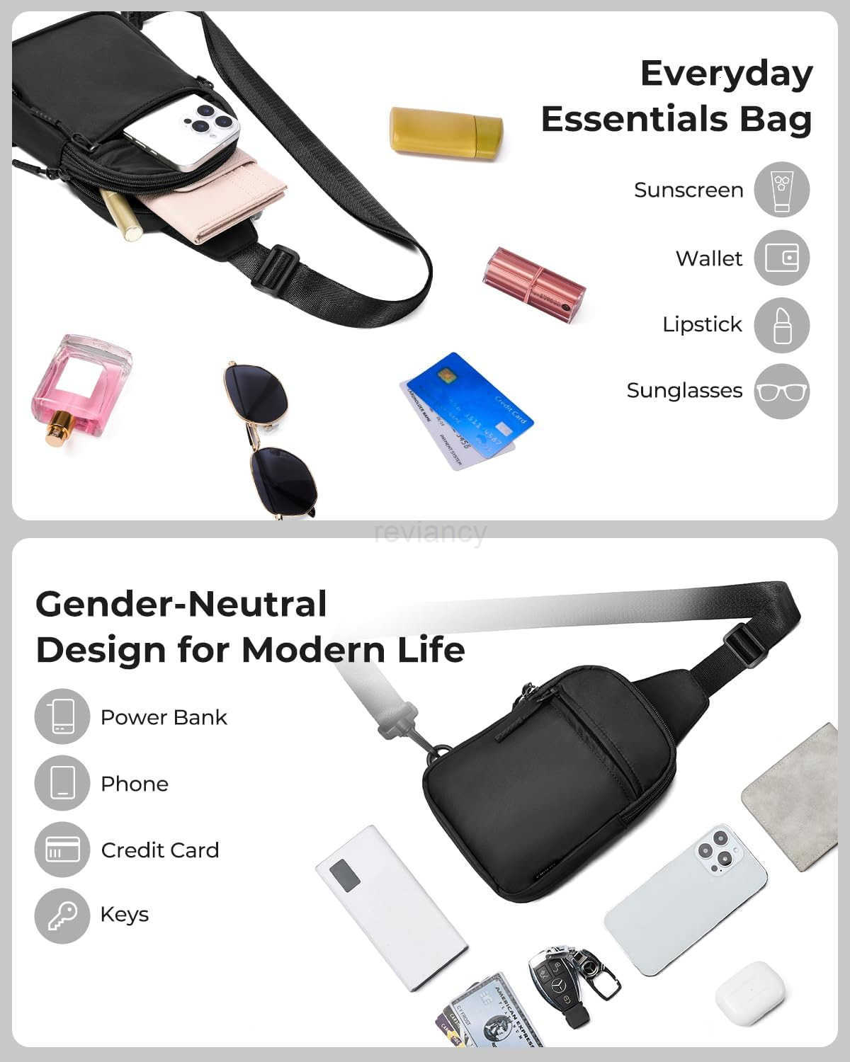 Small Crossbody Bags for Women and Men Sling Backpack Travel Bag Nylon BlackW250911