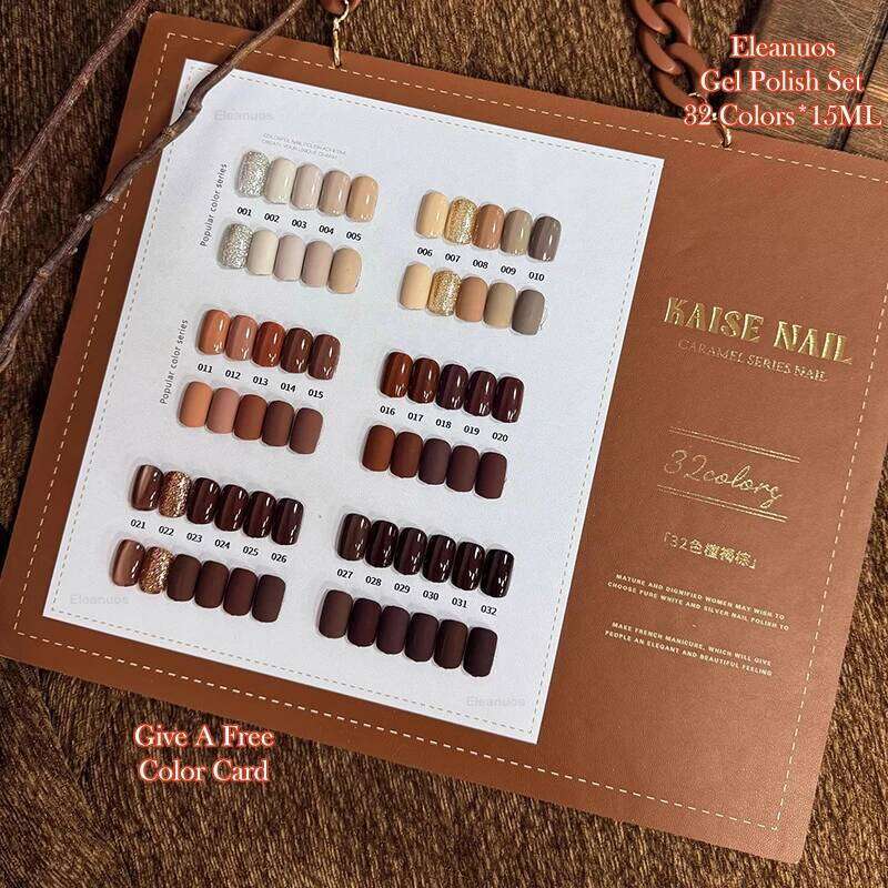 Eleanuos Autumn Polishing 32Pcs Mixed Clearcoat Dark Brown Semi Permanent UV LED Nail Primer Finish Gel Salon Learning