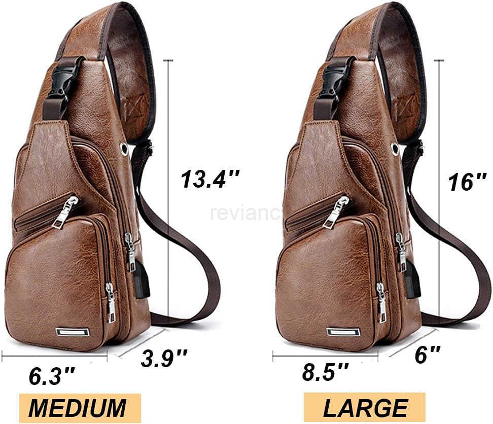 Leather Sling Bag Mens Crossbody Bag Chest Bag Sling Backpack for Men with USB Charge PortW250911