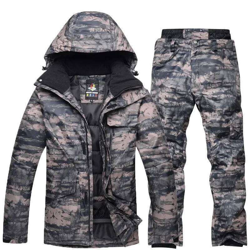 Warm Ice Wear Camouflage Snow Clothes Men, Skiing Suit Sets, Snowboarding Costume, 10K Waterproof Jackets And Pants, -30
