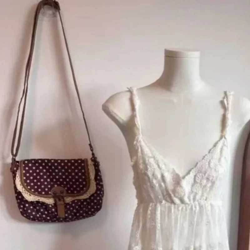 New Korean Polka Dot Niche Design Vintage Womens Single Shoulder Crossbody Bags Fashion Polka Dot Canvas Bag W250911
