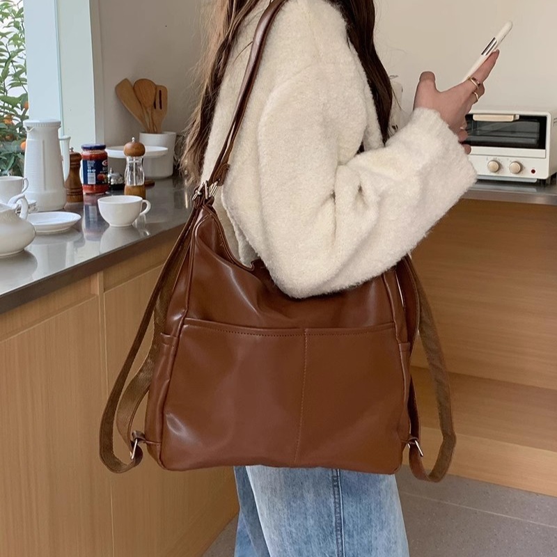 Designer luxury 2025 Spring New Soft Leather Bag for Women Large Capacity Three-in-One Commuter Tote Bag Multifunctional Backpack Crossbody School Bag