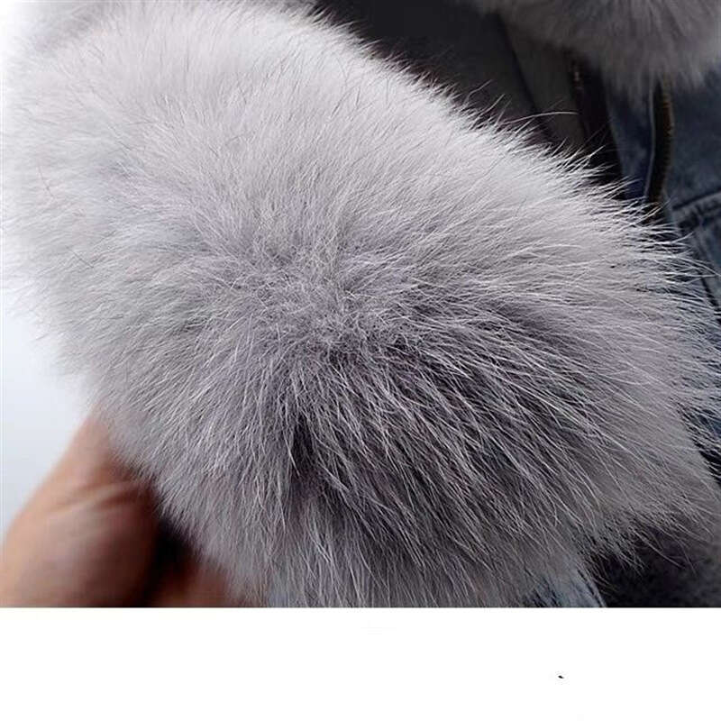 Clothing Autumn And Winter New Removable Rabbit Fur Liner Denim Women's Short Top Party Jacket