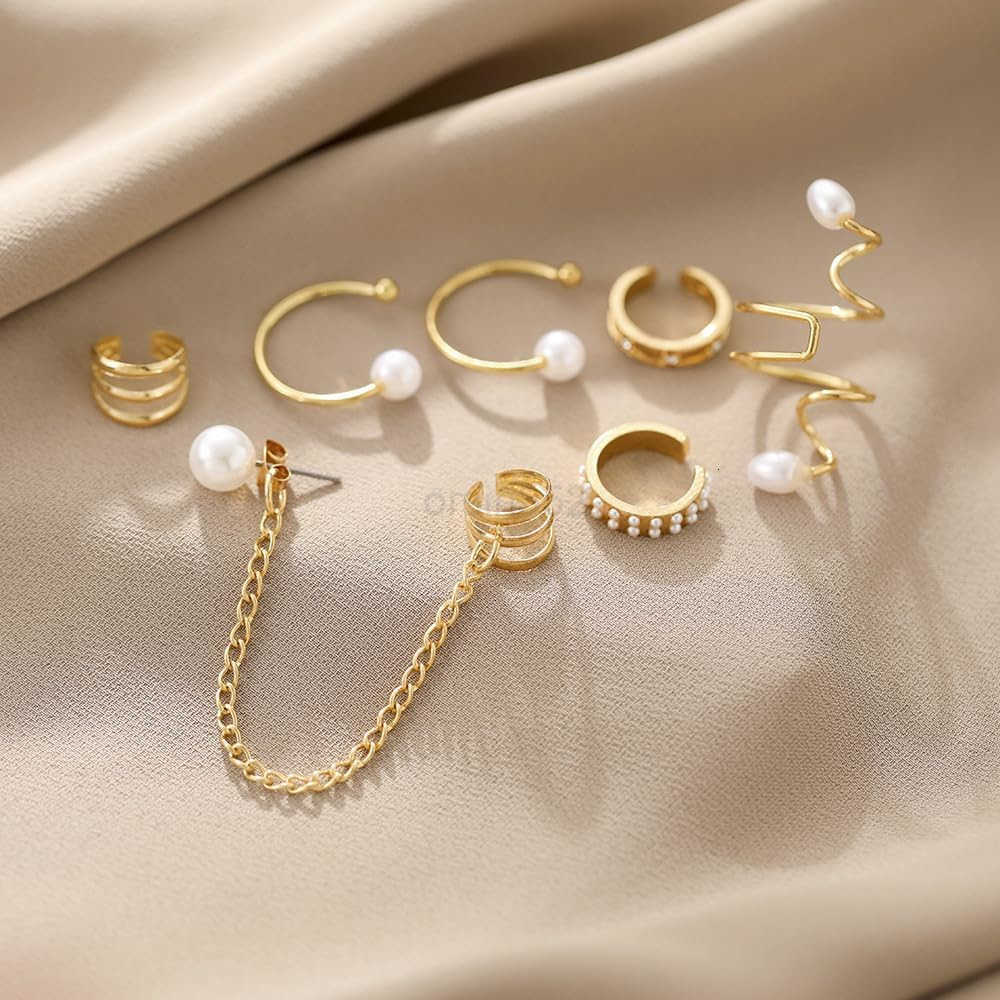 Pearl Ear Cuff Earrings Set for Women Trendy Charm Non Piercing Ear Cartilage Earrings Gold Silver Clip Wrap Earring Pack Jewelry GiftsW250911