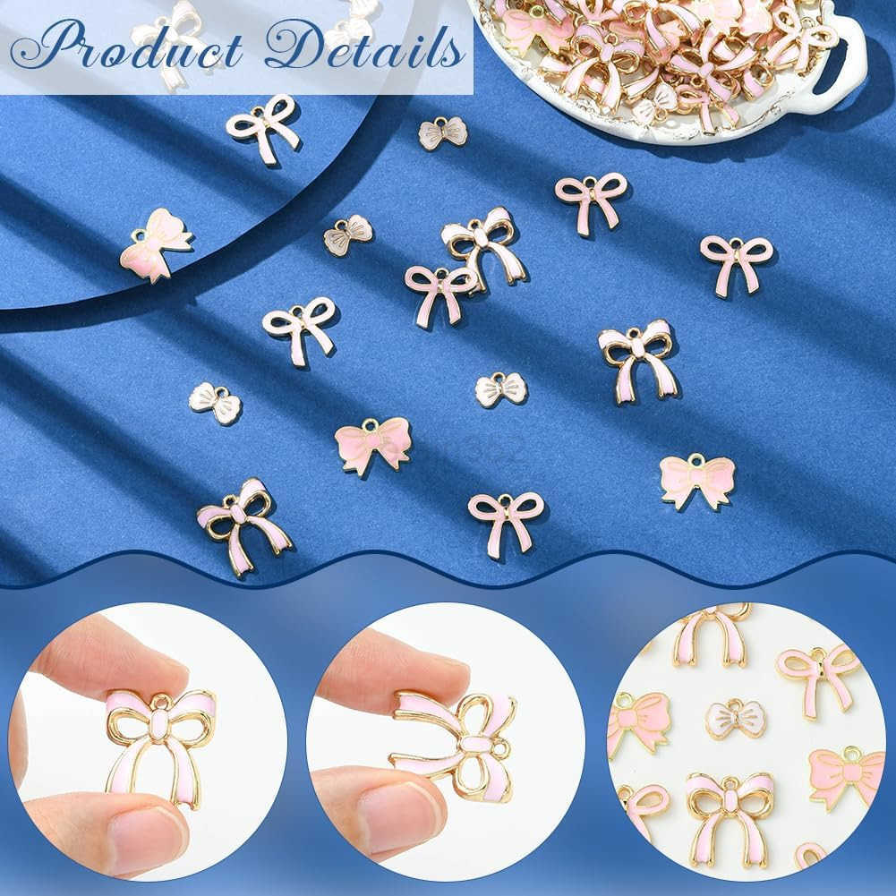 1 Box 4 Style 4080Pcs Romantic Charm Enamel Flat Bowknot Charms Pink Bow Pendants Bulk for Women Jewelry Making Earrings Necklace sW250911