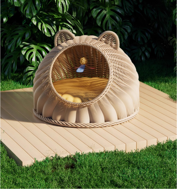 Eco-Friendly Summer Cooling Feline Haven Versatile Rattan Furniture Item