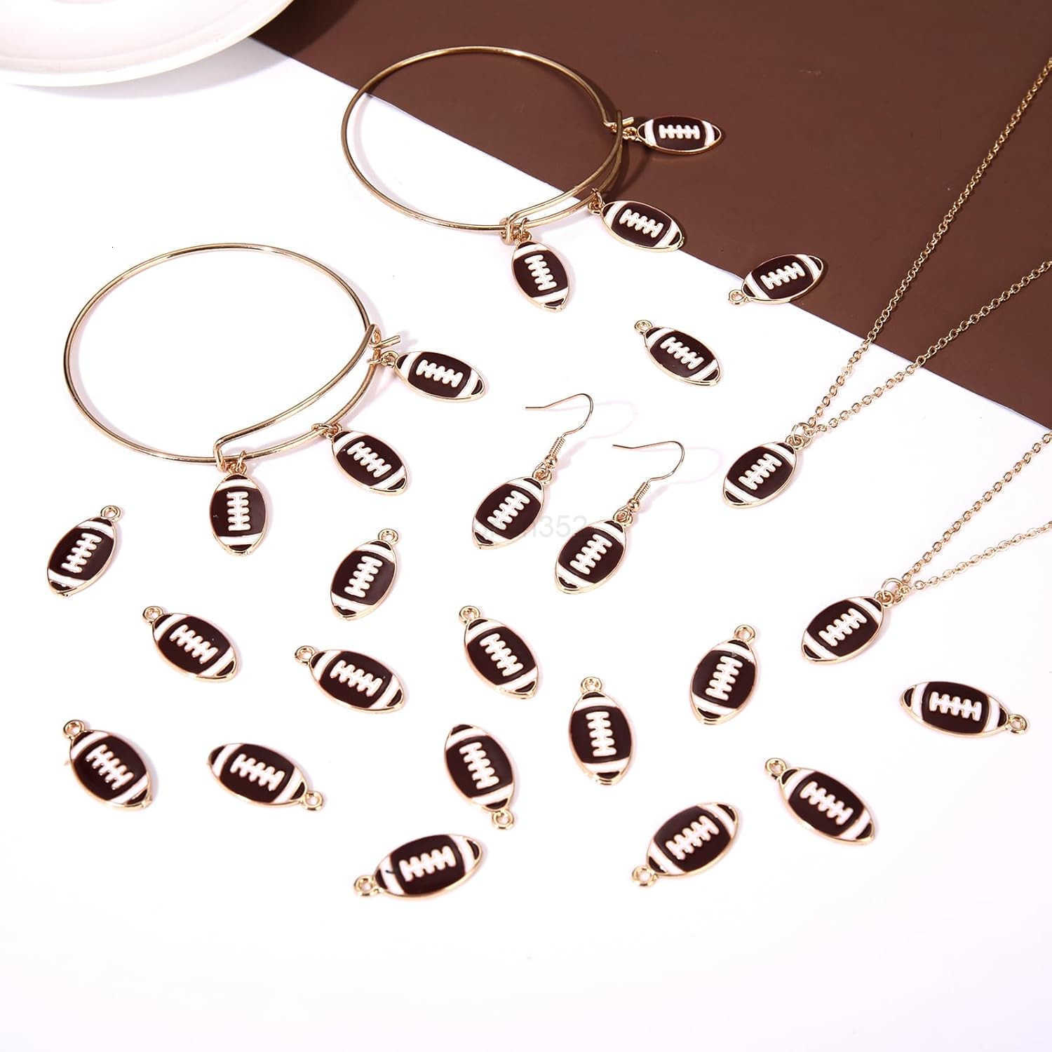 30PCS Football Charms for Jewelry Making Enamel Football Charms for Necklace Earrings Making Red Black White Blue Purple Orange Game Day Football ChaW