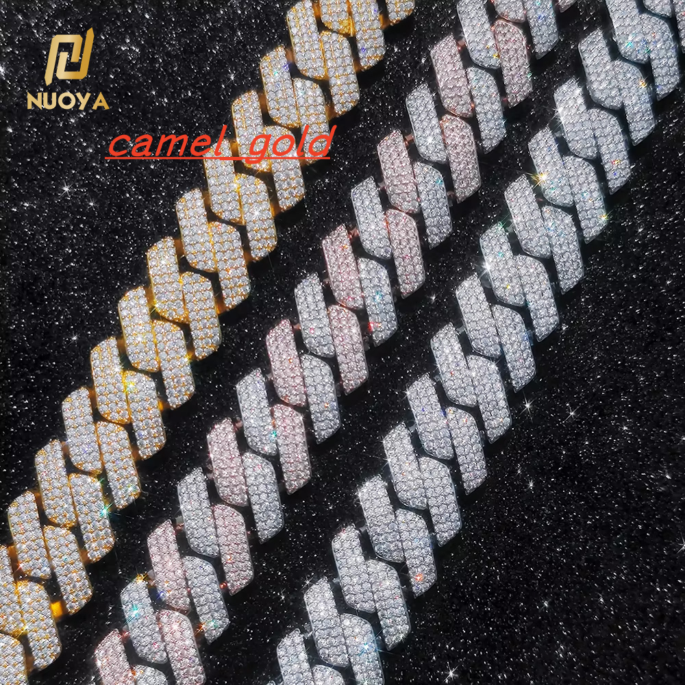 NUOYA Wholesale 20mm Gold Chunky Diamond Cuban Chain Necklace Iced CZ Prong Cuban Link Fine Hip Hop Jewelry Women Party Gifts