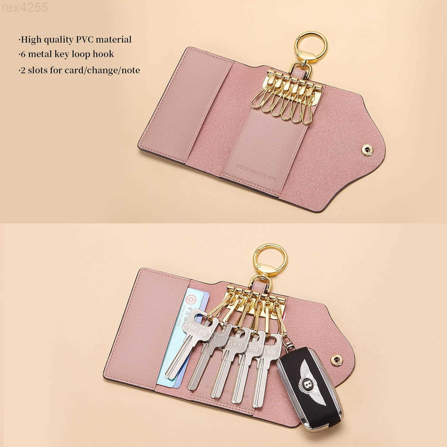 Women PVC Leather Car Key Chain Card Holder Wallet Pouch 6 Hook Snap Closure keys Money Organizer CaseW250911