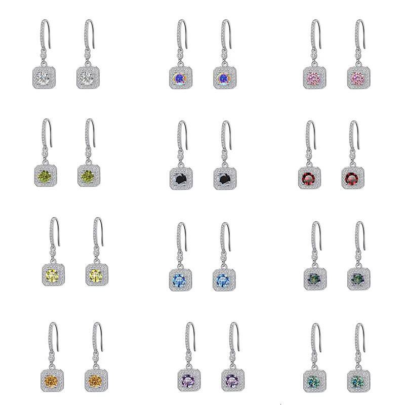 Fine Jewelry S925 Silver New Design GRA Test Drill Pen 1CT2 Blue Pink Colored Moissanite Dangle Pendant Earrings