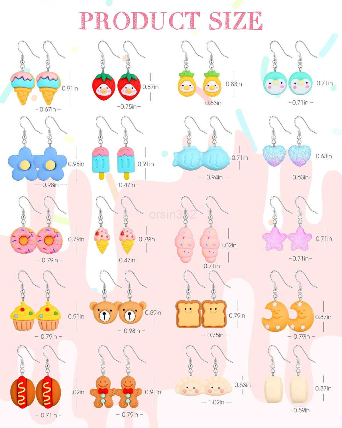 20 Pairs Cute Weird Earrings Funny Dangle Drop Earrings for Women Include Gummy Candy Bear Milk Goldfish Cartoon Fruits Flowers Animals for BirthdayW2