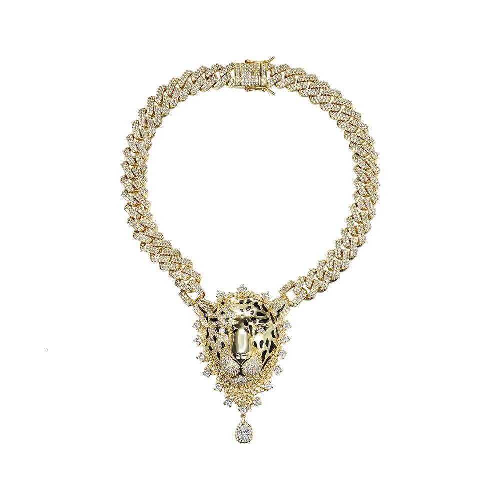 High Quality Custom Cuban Link Chain Hip Hop Leopard Pendant With Cuban Link Necklace Set for Men