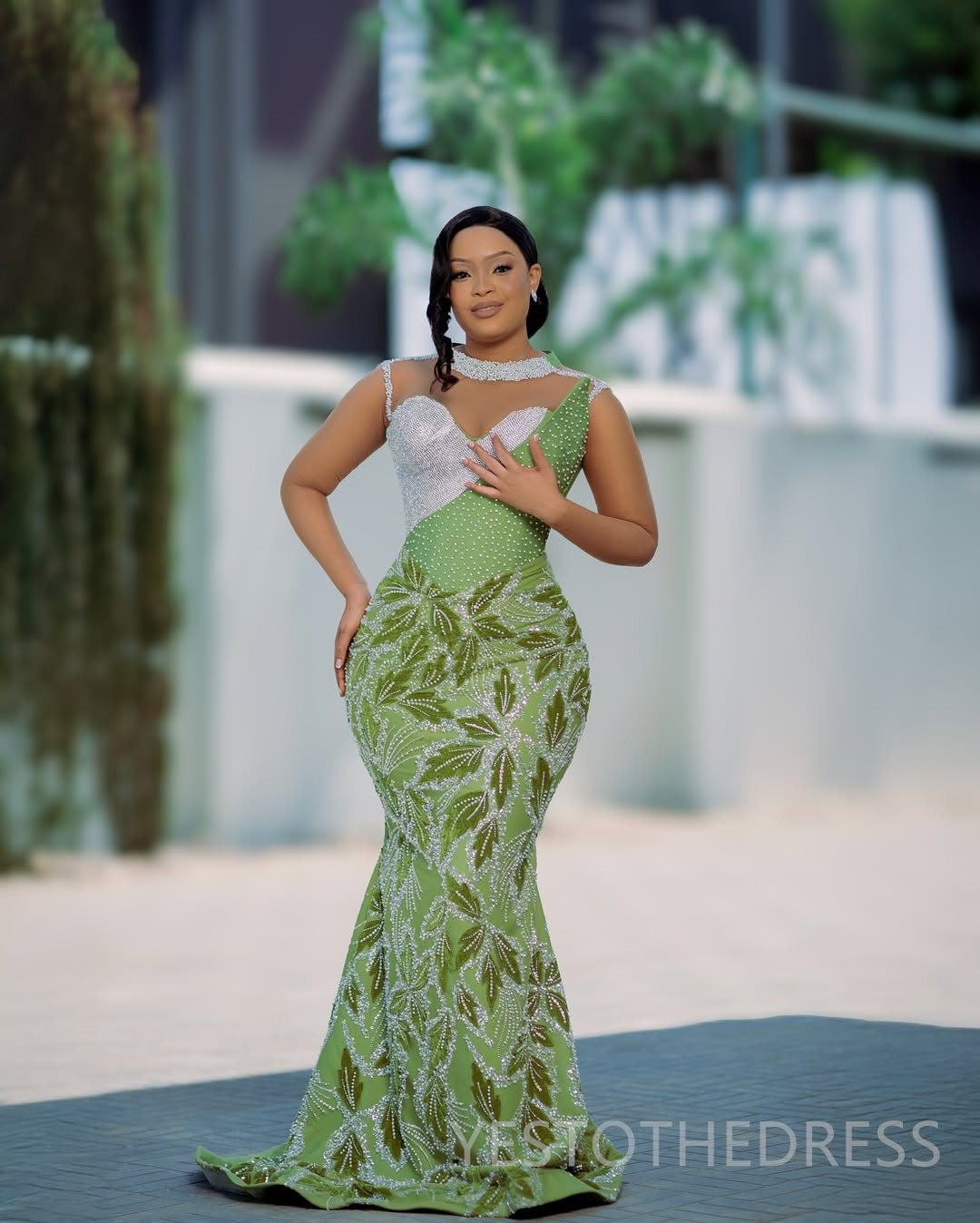 2025 Mermaid Mint Prom Dresses For Black Women Evening Dresses Formal Gowns High Neck Beaded 3D Lace Illusion Crystals Birthday Dress Second Reception