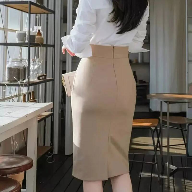 Lucyever Women Office Pencil Skirts 2024 New Autumn Elegant Slim High Waist Black Ladies Korean Fashion Skinny OL Skirt dongdumaoyi