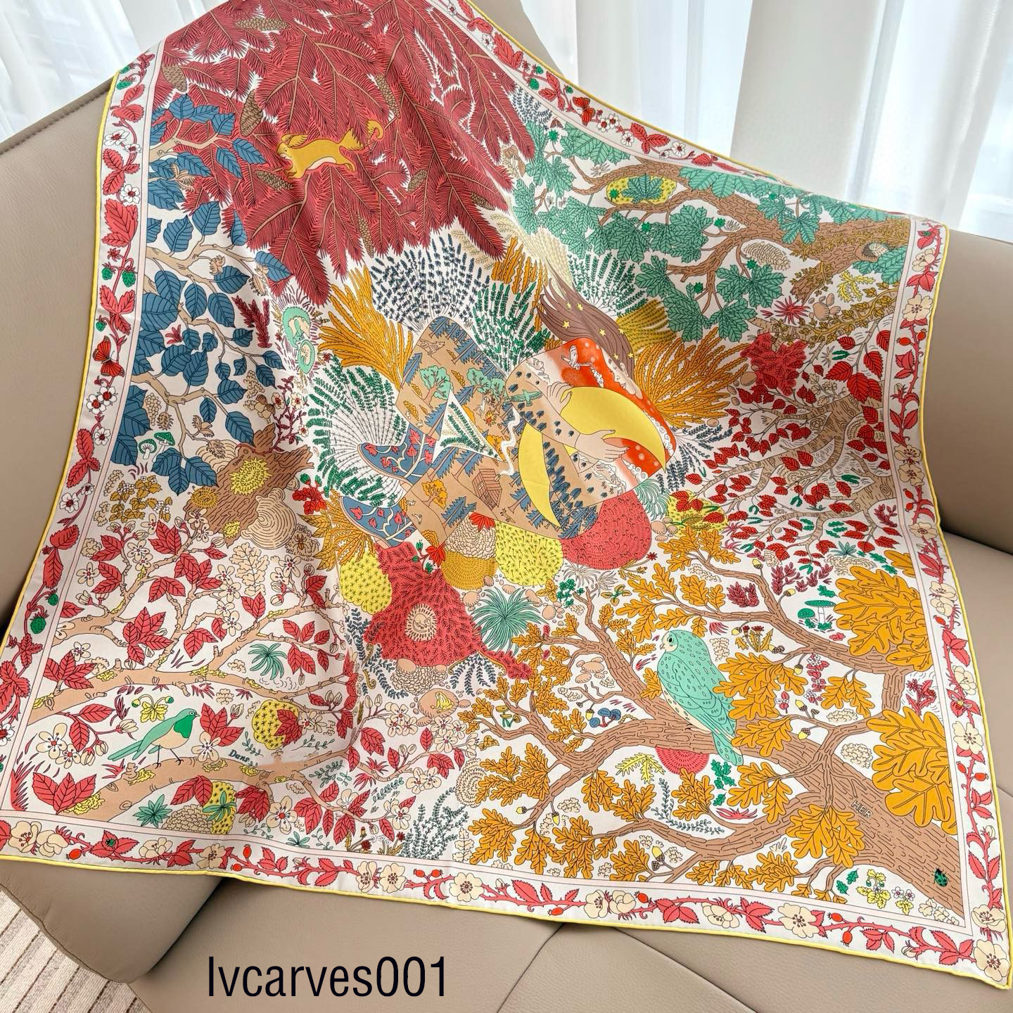 H Designer silk scarf In Embrace of the Moon Goddess High-End New Silk for Women Double-Sided Same Color 90 Square Scarf 18 Momme Versatile Shawl Headscarf